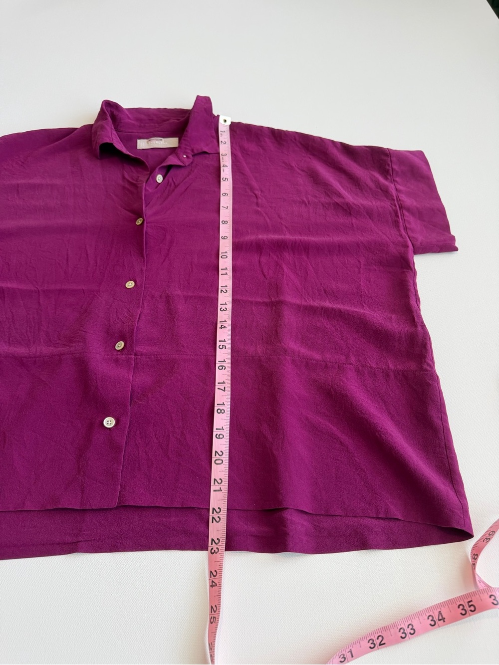Everlane 100% Silk Button Down Blouse Magenta Purple Size 6 Short Sleeve Relaxed - Picture 7 of 7